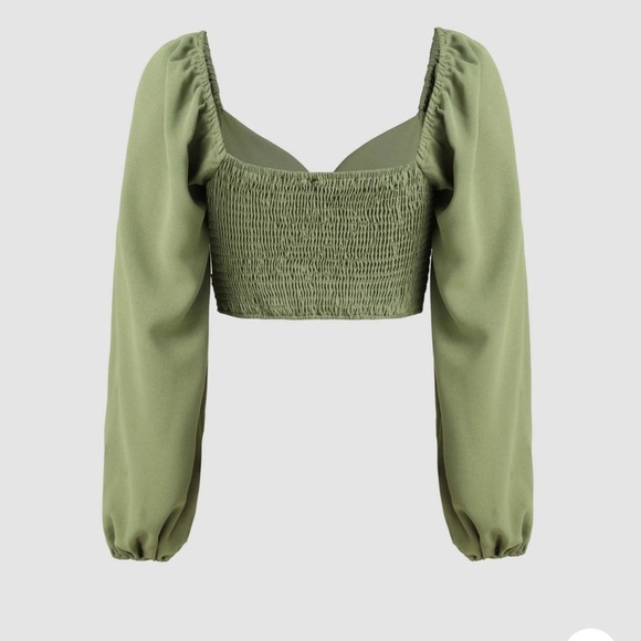 NWT Cider solid shirred dark green women’s crop blouse  puffy sleeves size 4XL - Picture 2 of 8